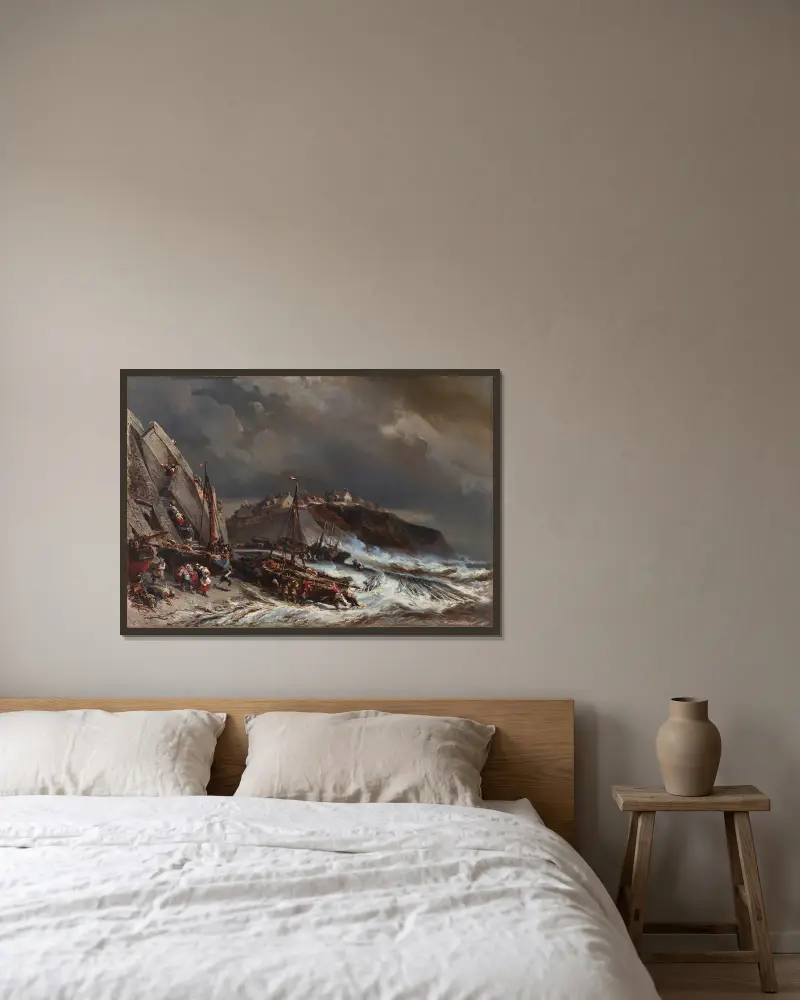 Aufziehender Sturm von Eugène Isabey gerahmt an einer Wand