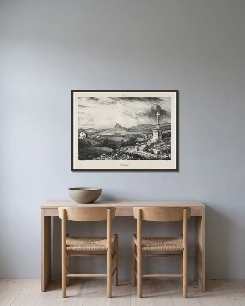 Schloss Larderole von Eugène Isabey gerahmt an einer Wand