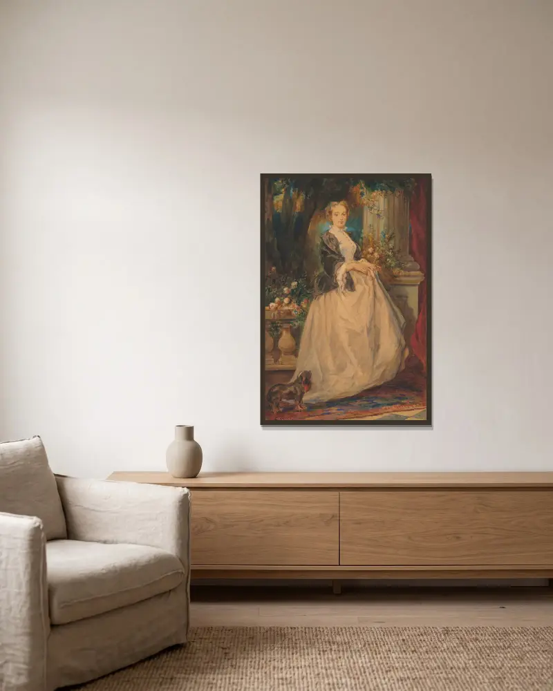 Porträtt av Madame Thomas (född Camille Boucher) av Eugène Isabey inramad på en vägg