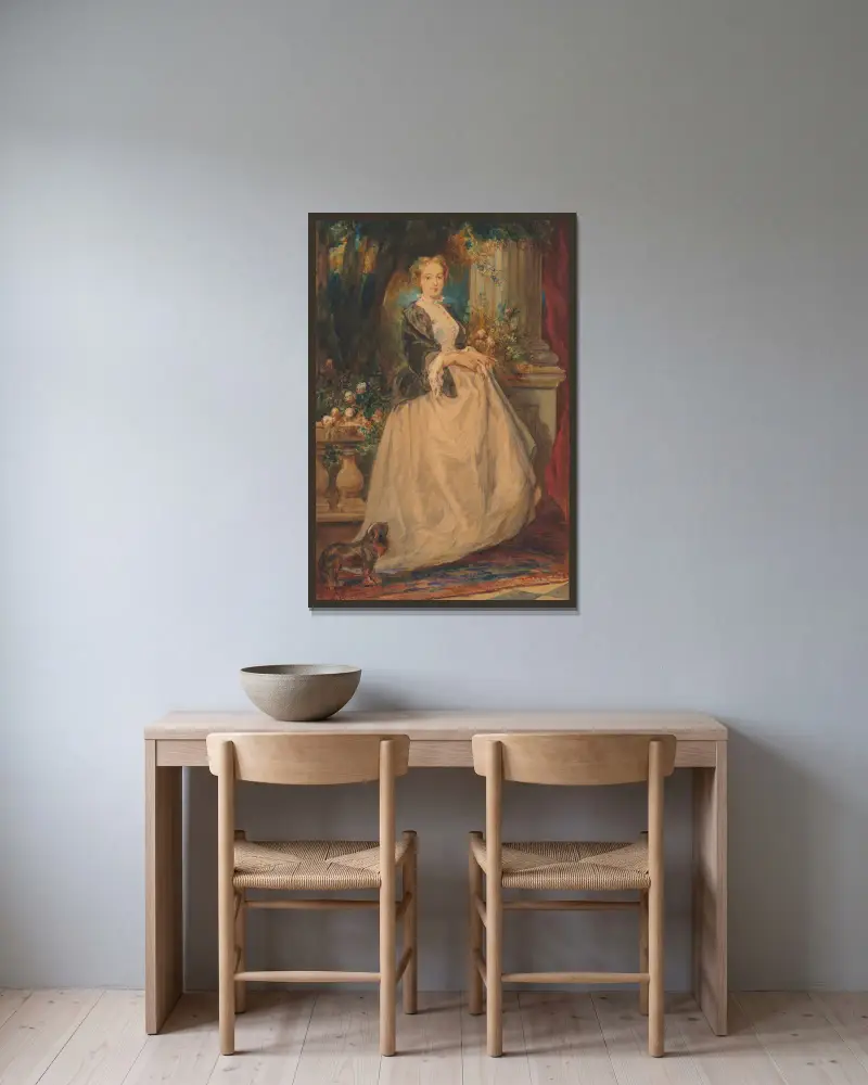 Porträtt av Madame Thomas (född Camille Boucher) av Eugène Isabey inramad på en vägg