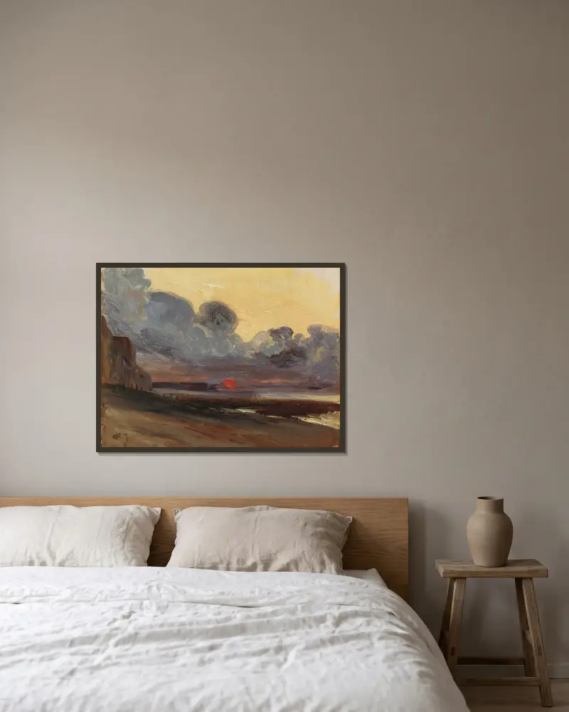 Sunset on the Normandy Coast av Eugène Isabey inramad på en vägg