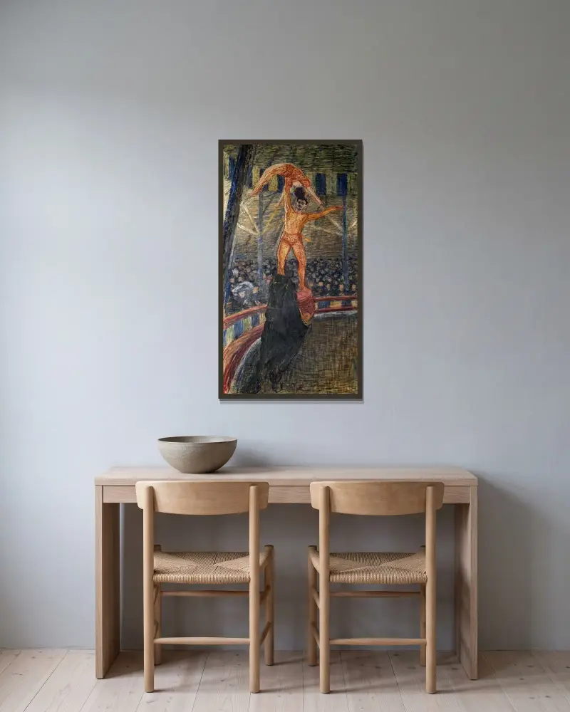 Cirkusscen av Eugène Jansson inramad på en vägg