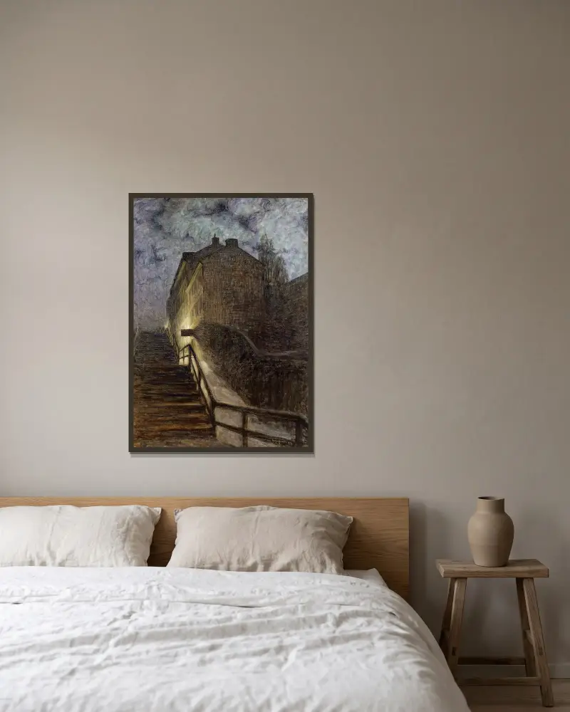 Motiv von der Timmermansgatan von Eugène Jansson gerahmt an einer Wand