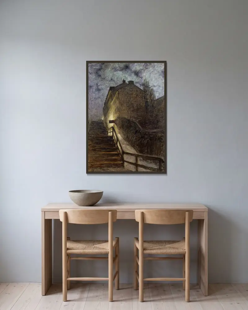 Motiv von der Timmermansgatan von Eugène Jansson gerahmt an einer Wand