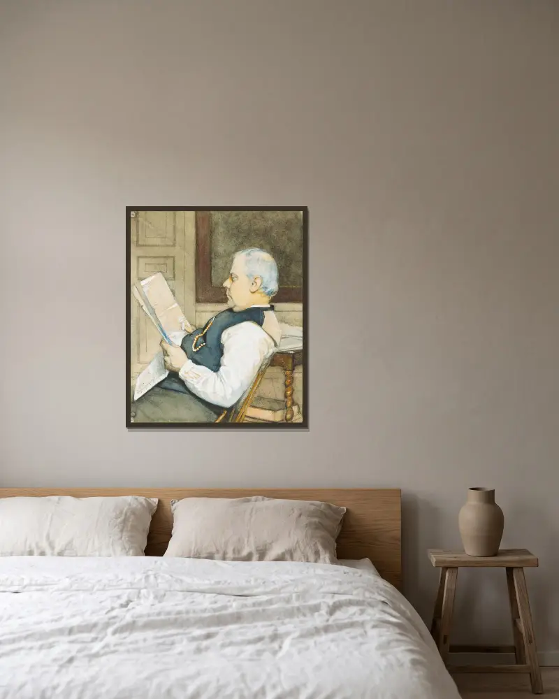 Porträtt av konstnärens far av Eugène Jansson inramad på en vägg