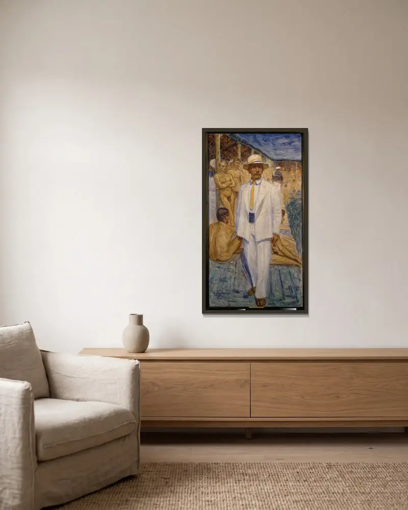 Selbstporträt von Eugène Jansson gerahmt an einer Wand