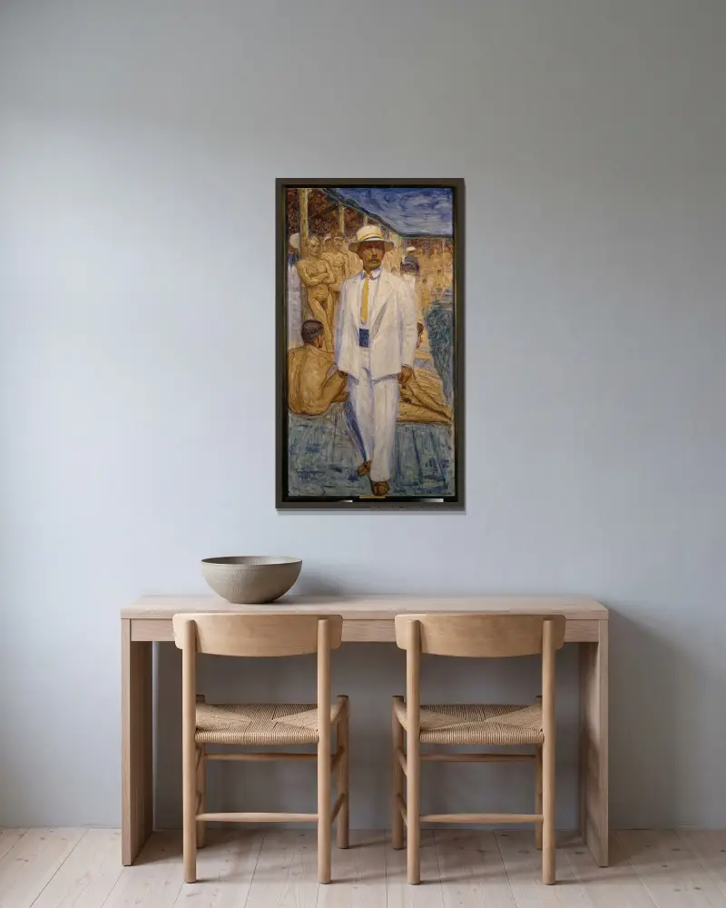 Selbstporträt von Eugène Jansson gerahmt an einer Wand