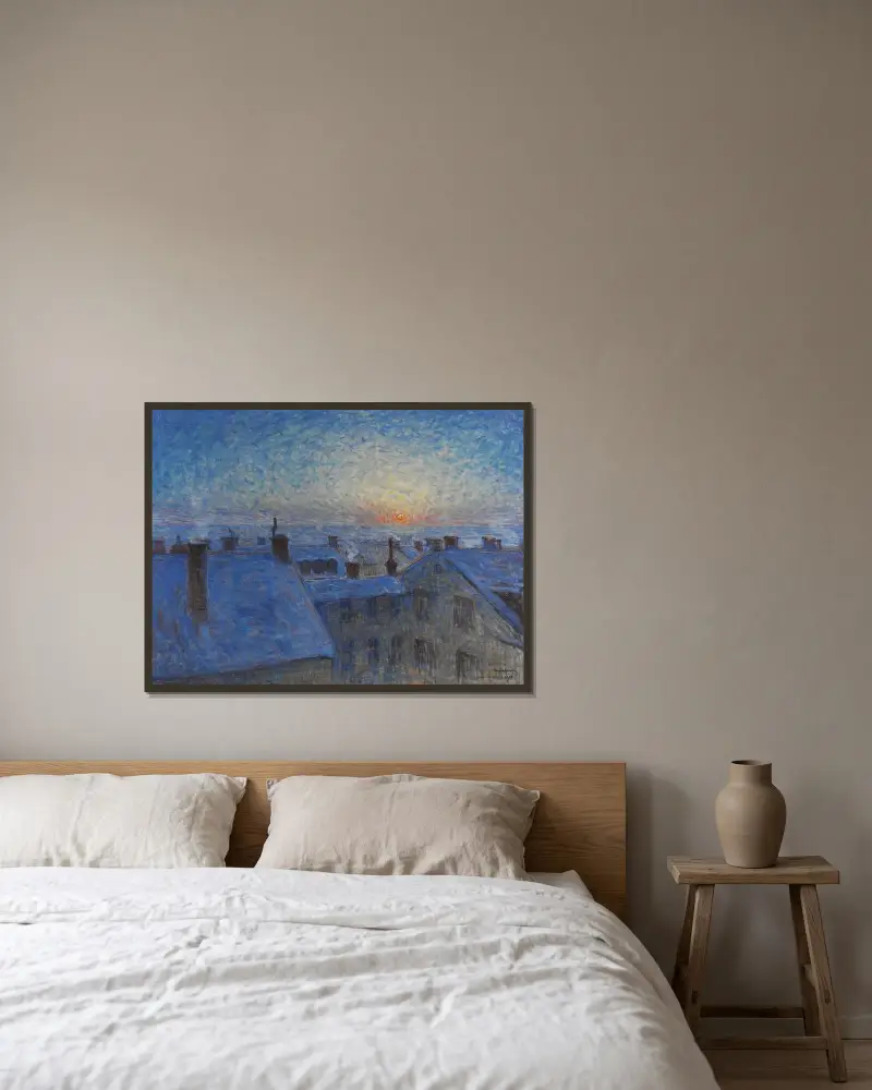 Sunrise over the Rooftops. Motif from Stockholm von Eugène Jansson gerahmt an einer Wand