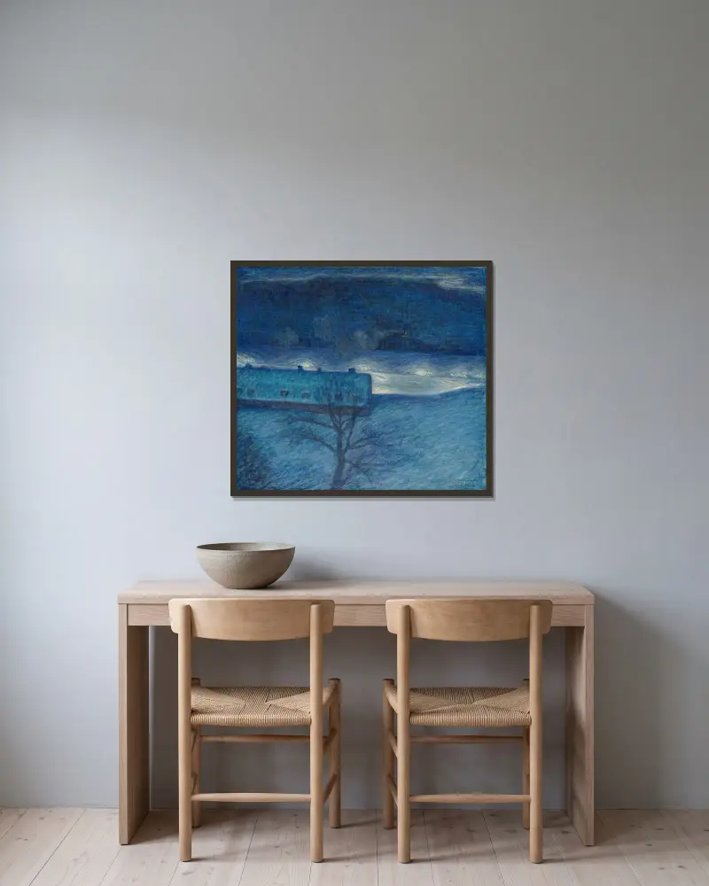 Vinternatt på kajen av Eugène Jansson inramad på en vägg