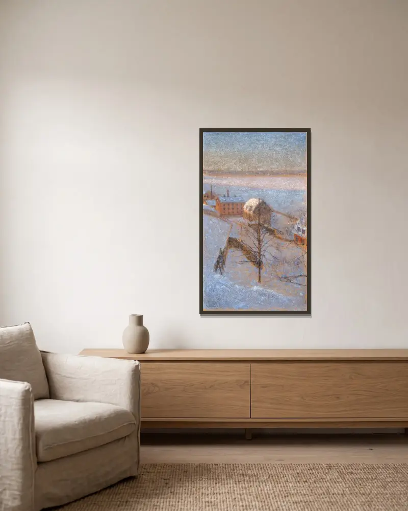 Winterscene, Stockholm, Eugène Jansson v rámu na stěně