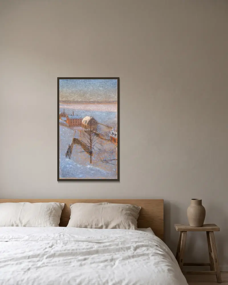 Winterscene, Stockholm, Eugène Jansson v rámu na stěně