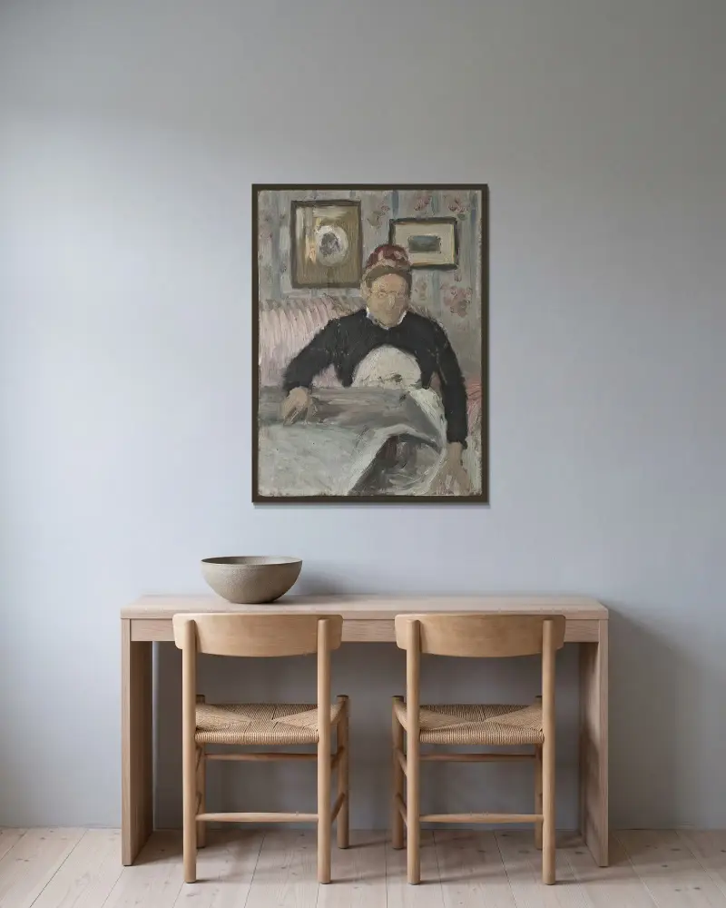 Brita Maria (Mussa) Banck (1830–1906), hushållerska av Eva Bonnier inramad på en vägg