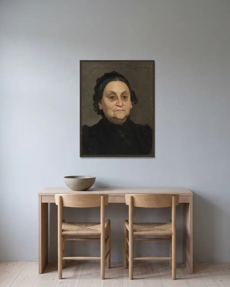 Fru Hilda Schönthal (1824–1892) av Eva Bonnier inramad på en vägg