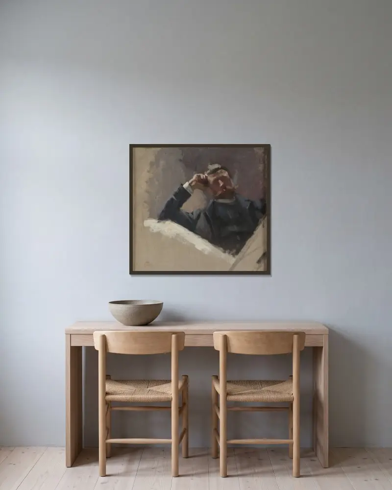 Konstnären Georg Pauli. Studie av Eva Bonnier inramad på en vägg