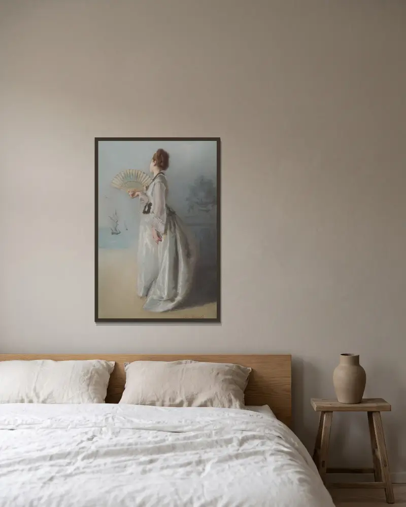 Lady with a Fan av Eva Gonzalès inramad på en vägg