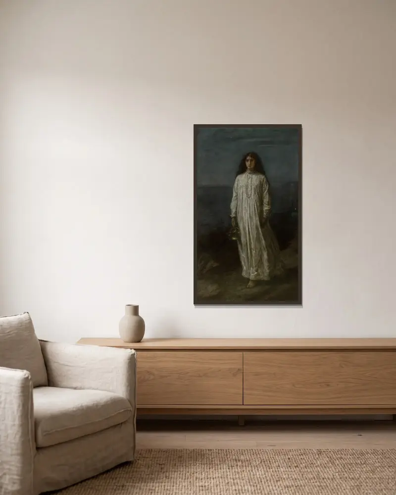 A Somnambulist av Sir John Everett Millais inramad på en vägg