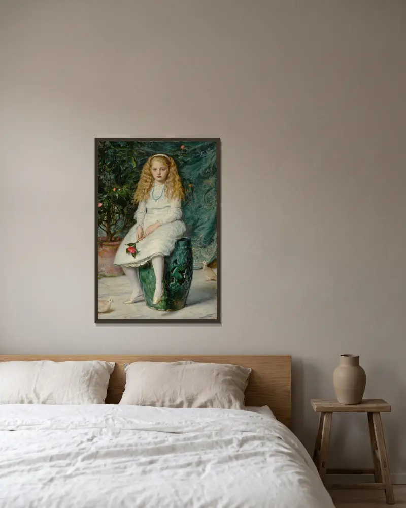 Nina, dotter till Frederick Lehmann av Sir John Everett Millais inramad på en vägg