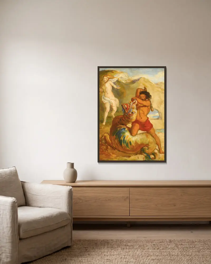 Perseus zachraňuje Andromedu, Sir John Everett Millais v rámu na stěně