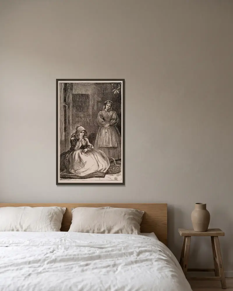Bitte, gnädige Frau, dürfen wir die Erbsen ausschoten? von Sir John Everett Millais gerahmt an einer Wand
