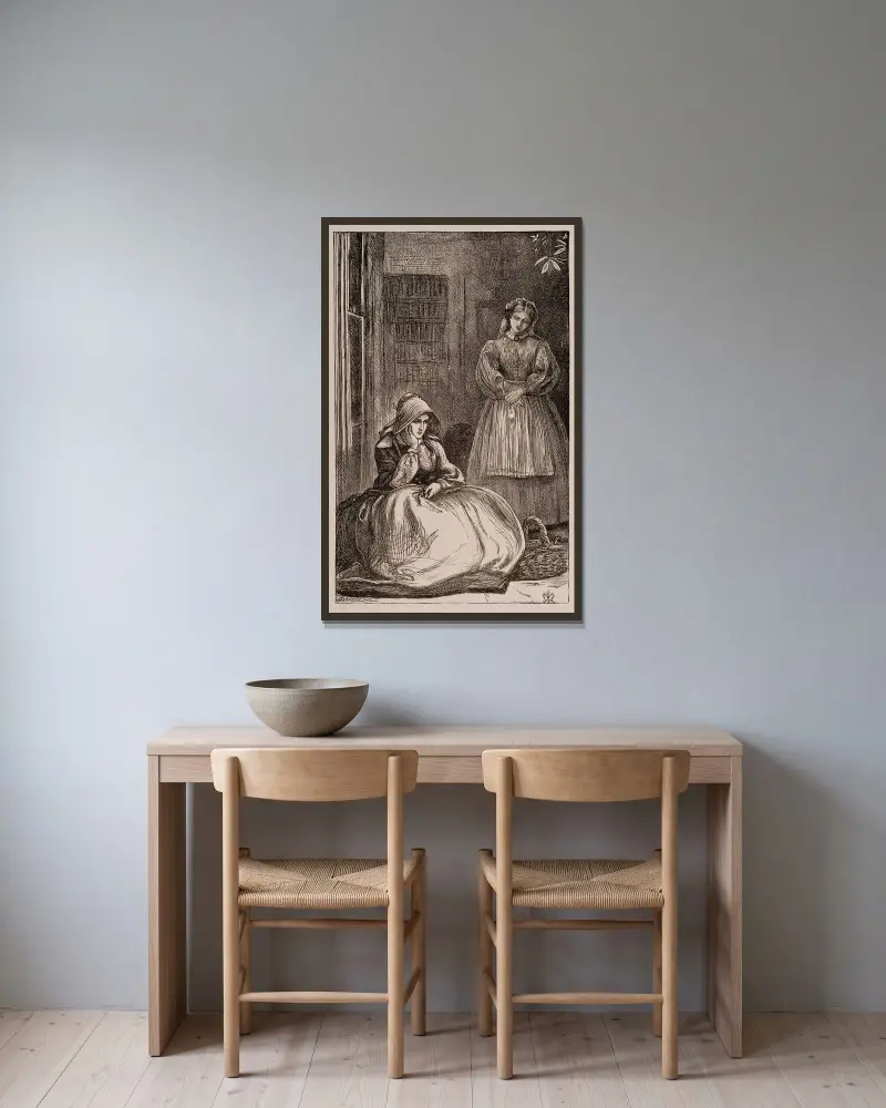 Bitte, gnädige Frau, dürfen wir die Erbsen ausschoten? von Sir John Everett Millais gerahmt an einer Wand
