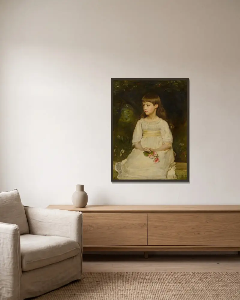 Porträtt av Miss Scott, dotter till framlidne Thomas Alexander Scott från Philadelphia av Sir John Everett Millais inramad på en vägg