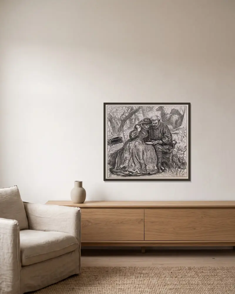 Syster Annas prövotid – Anna och Henry förenas av Sir John Everett Millais inramad på en vägg