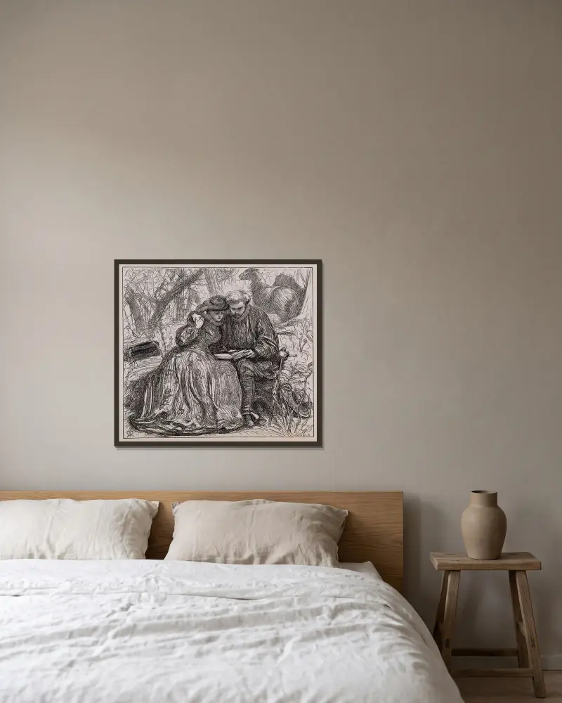 Syster Annas prövotid – Anna och Henry förenas av Sir John Everett Millais inramad på en vägg