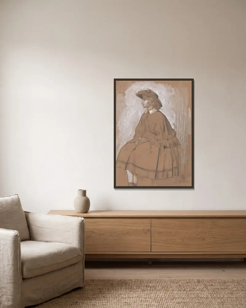 Studie av en flicka av Sir John Everett Millais inramad på en vägg