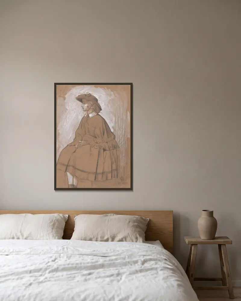 Studie av en flicka av Sir John Everett Millais inramad på en vägg