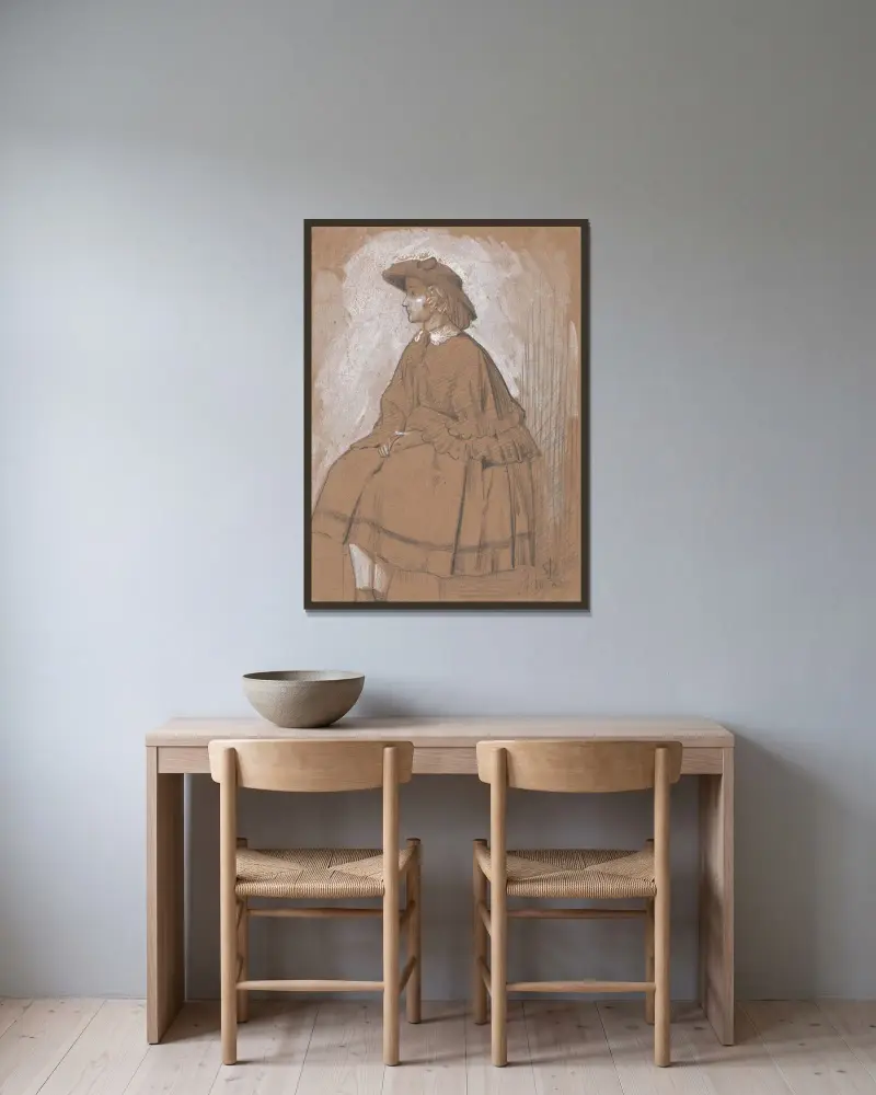 Studie av en flicka av Sir John Everett Millais inramad på en vägg