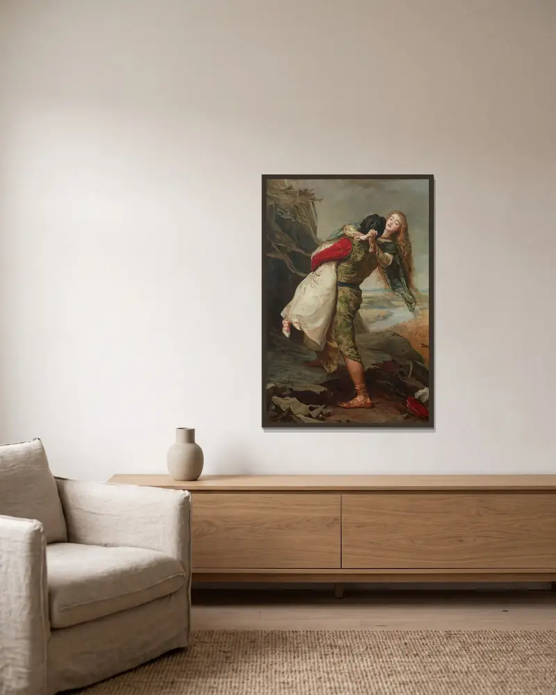 Kärlekens krona av Sir John Everett Millais inramad på en vägg