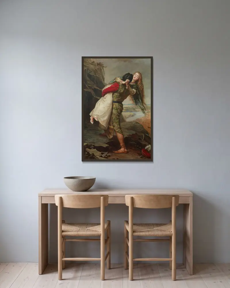 Kärlekens krona av Sir John Everett Millais inramad på en vägg