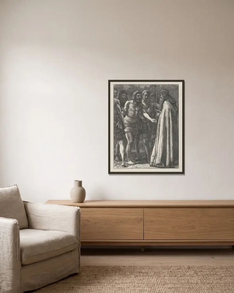 Die Arbeiter im Weinberg von Sir John Everett Millais gerahmt an einer Wand