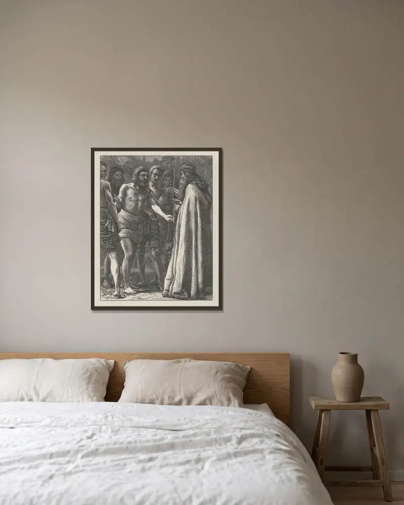 Die Arbeiter im Weinberg von Sir John Everett Millais gerahmt an einer Wand