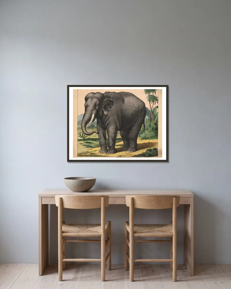 Elephant av J.F. Schreiber inramad på en vägg