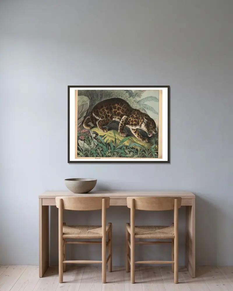 Leopard av J.F. Schreiber inramad på en vägg