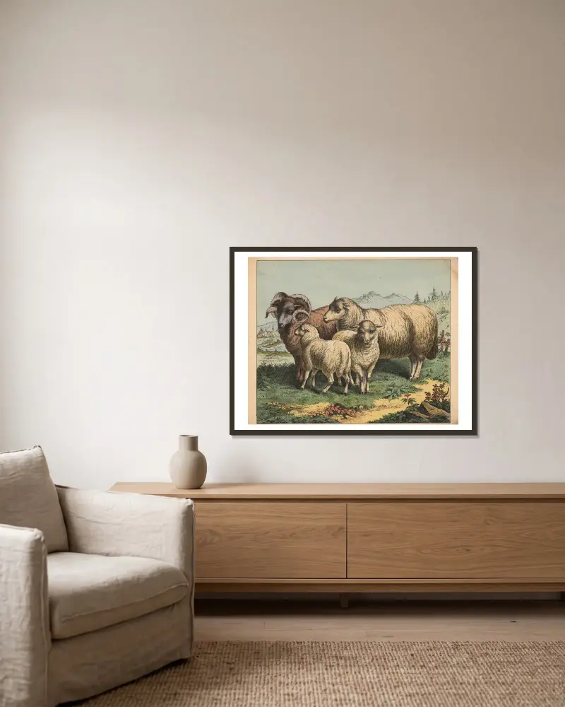 Sheep av J.F. Schreiber inramad på en vägg