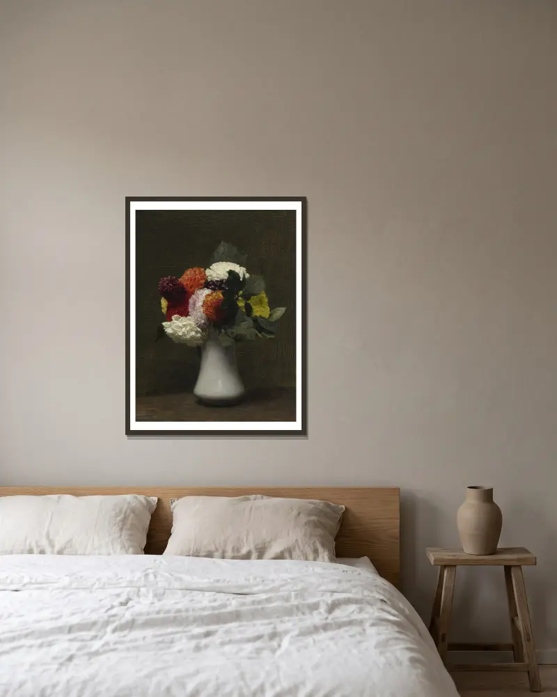 Dahlias av Henri Fantin-Latour inramad på en vägg