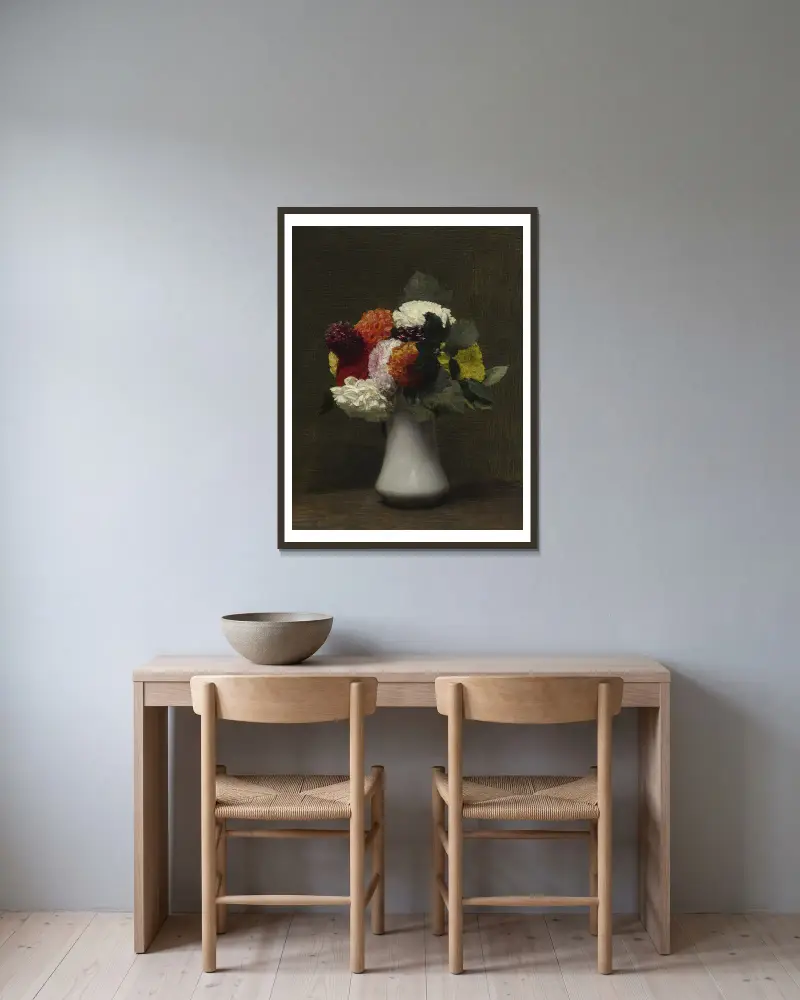 Dahlias av Henri Fantin-Latour inramad på en vägg