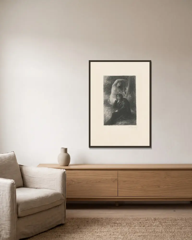 Lelio. Die Äolsharfe von Henri Fantin-Latour gerahmt an einer Wand