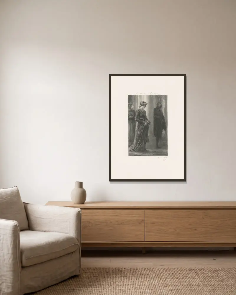 Die Meistersinger von Nürnberg. Erster Aufzug. Begegnung von Walther und Eva von Henri Fantin-Latour gerahmt an einer Wand