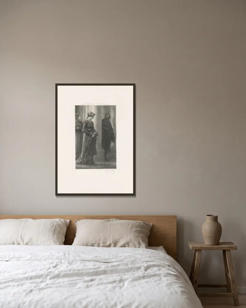 Die Meistersinger von Nürnberg. Erster Aufzug. Begegnung von Walther und Eva von Henri Fantin-Latour gerahmt an einer Wand
