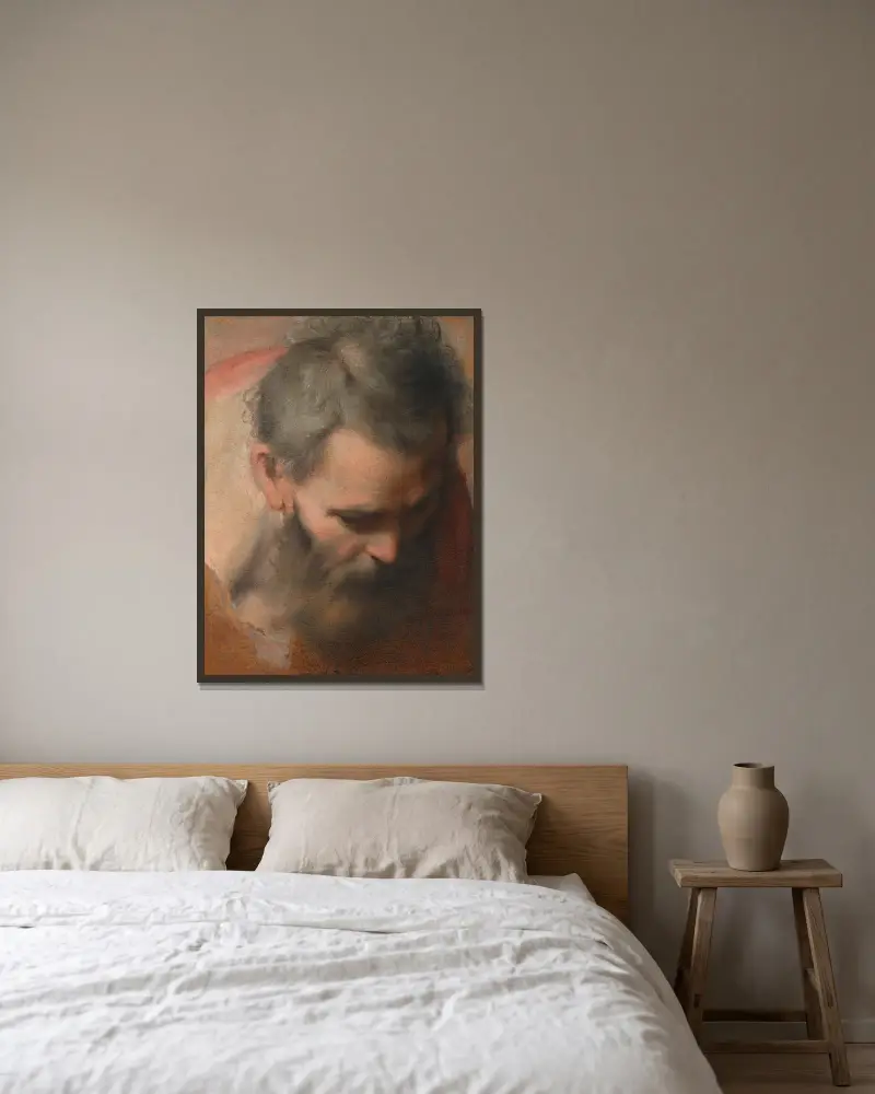 Huvud av Sankt Josef av Federico Barocci inramad på en vägg
