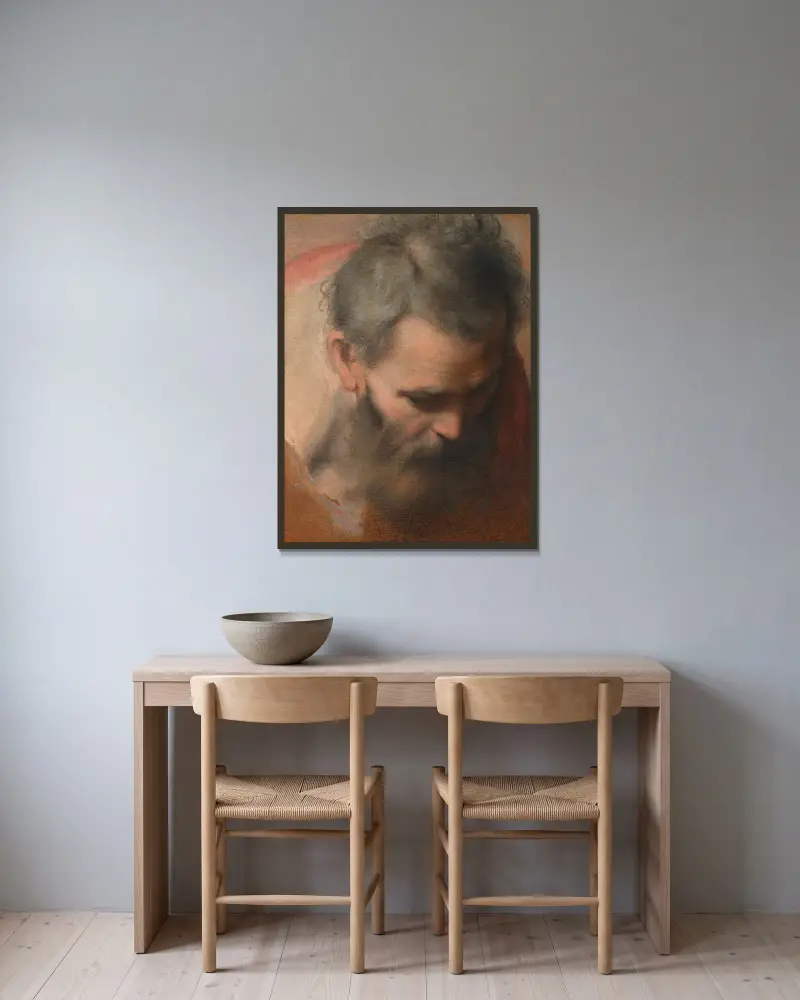 Huvud av Sankt Josef av Federico Barocci inramad på en vägg