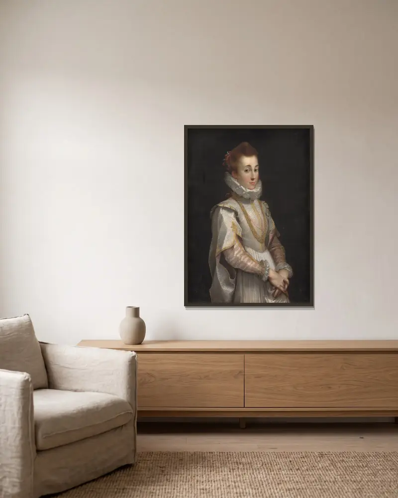 Porträtt av en ung dam av Federico Barocci inramad på en vägg