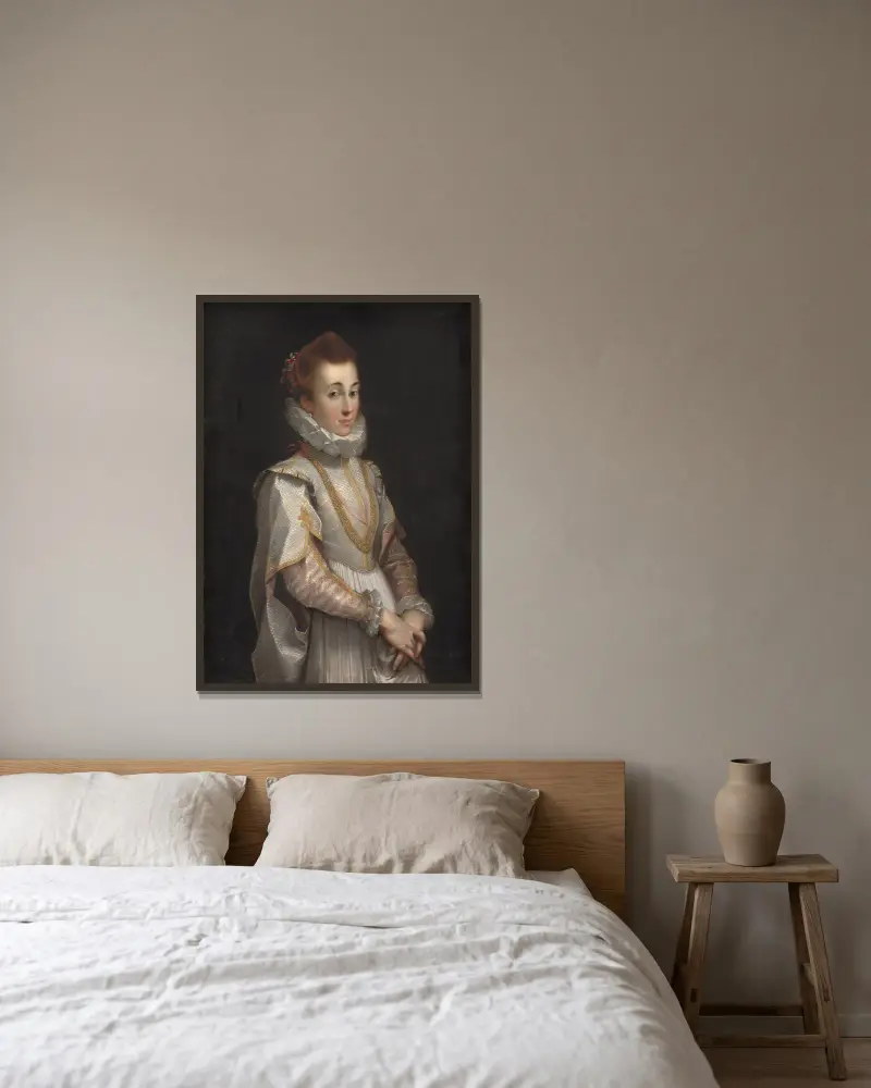 Porträtt av en ung dam av Federico Barocci inramad på en vägg