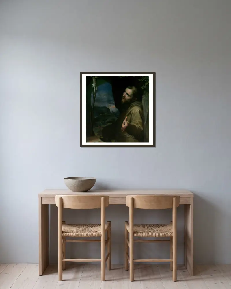 Saint Francis av Federico Barocci inramad på en vägg