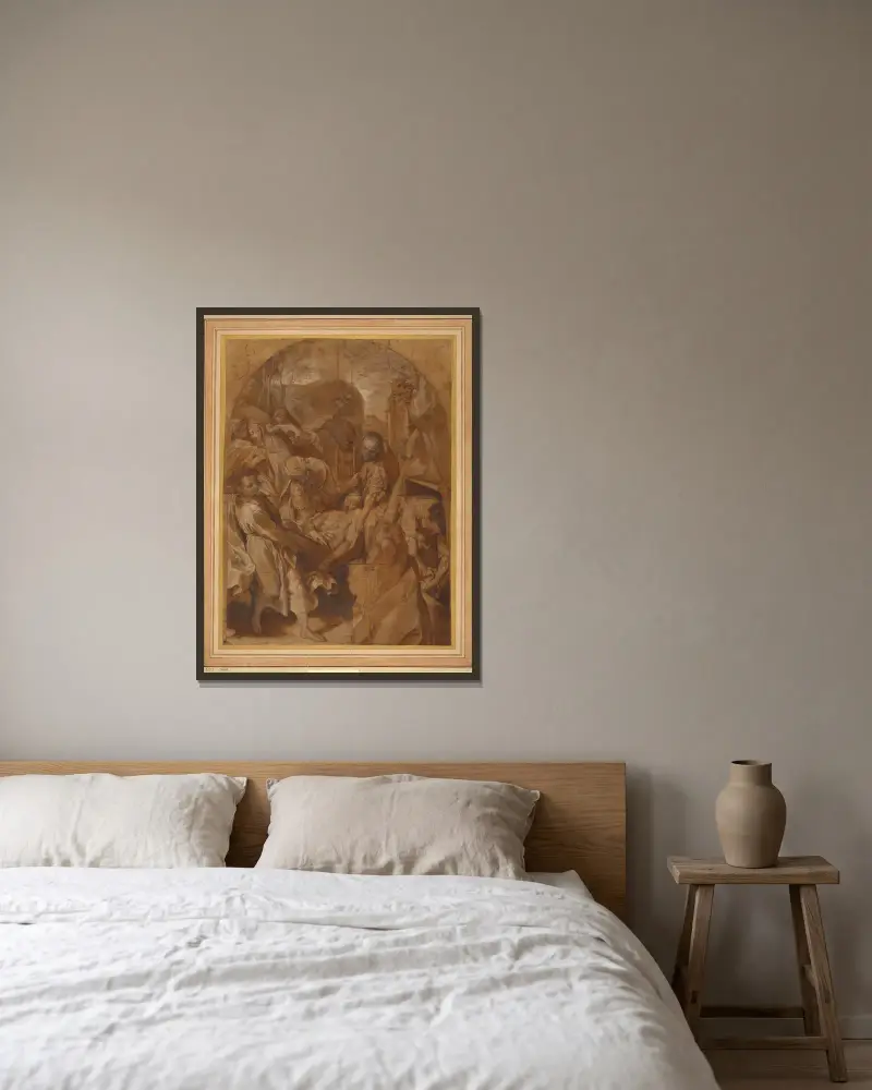 Die Grablegung von Federico Barocci gerahmt an einer Wand