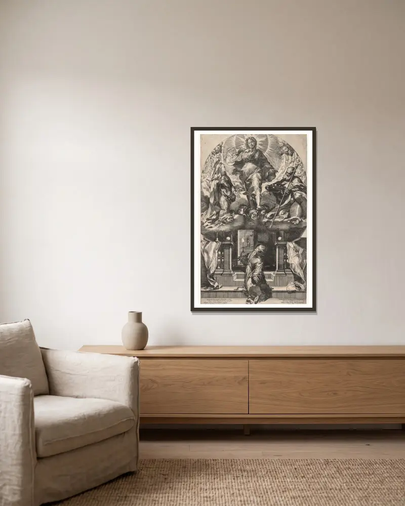 Den helige Franciskus syn av Federico Barocci inramad på en vägg