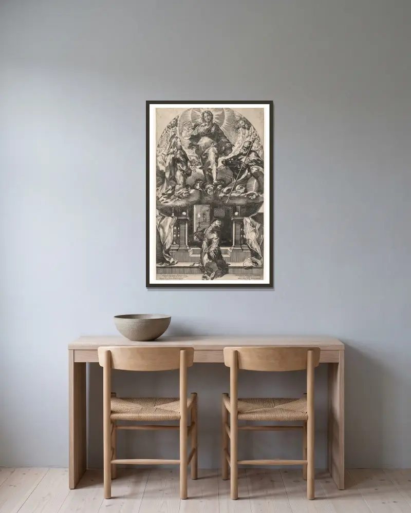 Den helige Franciskus syn av Federico Barocci inramad på en vägg